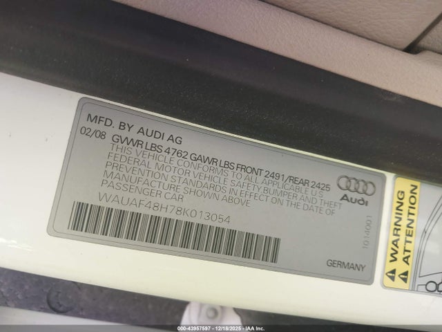 2008 AUDI A4 WAUAF48H78K013054 Photo 8