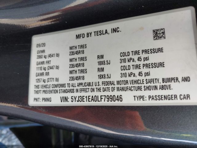 2020 TESLA MODEL 3 5YJ3E1EA0LF799046 Photo 8