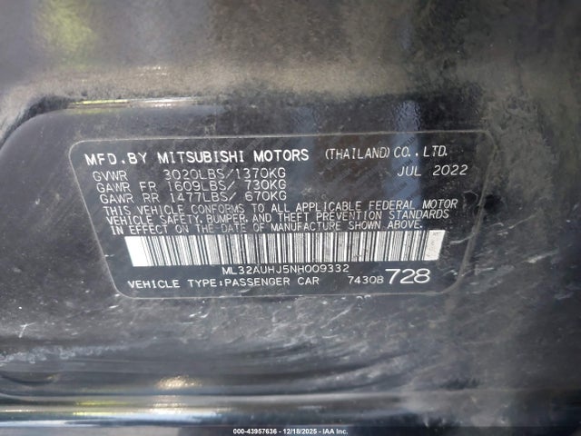 2022 MITSUBISHI MIRAGE ML32AUHJ5NH009332 Photo 8