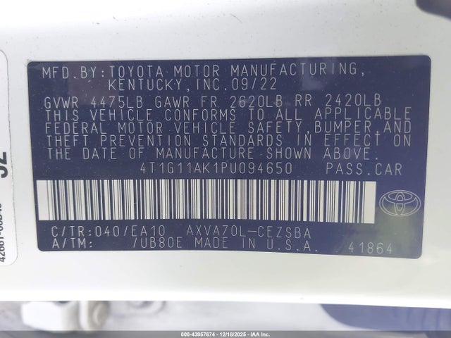 4T1G11AK1PU094650 Toyota CAMRY SE