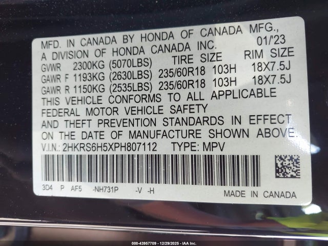 2HKRS6H5XPH807112 Honda Cr-v Hybrid Sport