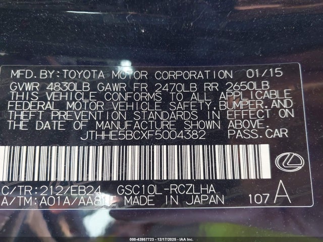 Lexus RC 350 2015 JTHHE5BCXF5004382 Image 9