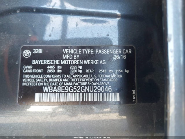 BMW 328I 2016 WBA8E9G52GNU29046 Image 9