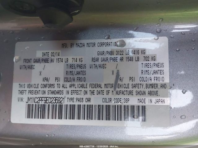 2014 MAZDA MX-5 MIATA JM1NC2PF9E0236821 Photo 8