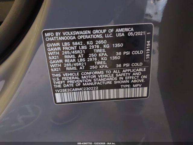 2021 VOLKSWAGEN ATLAS CROSS SPORT 1V2SE2CA8MC230222 Photo 8