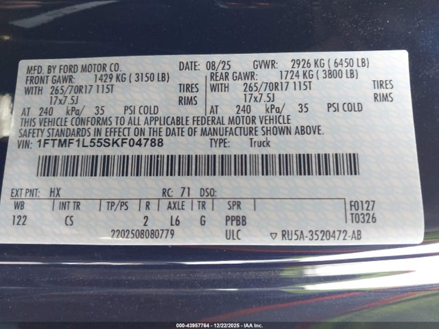 Ford F-150 Xl 2025 1FTMF1L55SKF04788 Image 9