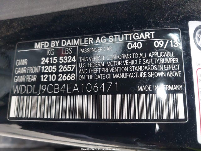 43957767 :رقم المزاد ، WDDLJ9CB4EA106471 vin ، 2014 Mercedes-benz Cls 63 Amg 4matic مزاد بيع