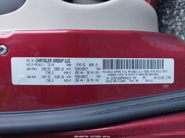 43957794 :رقم المزاد ، 2C4RC1BG8FR644519 vin ، 2015 Chrysler Town & Country Touring مزاد بيع