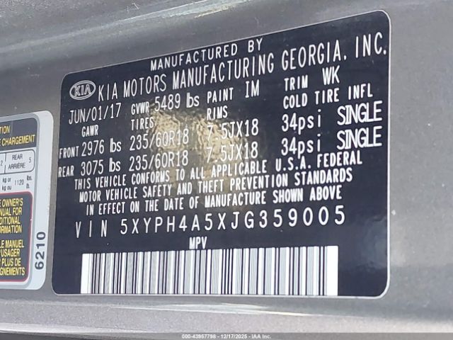 2018 KIA SORENTO 5XYPH4A5XJG359005 Photo 8