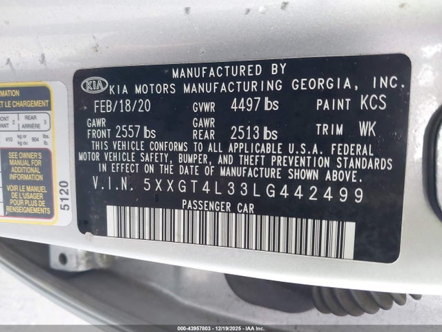 KIA gdi 2020 5XXGT4L33LG442499 Image 9