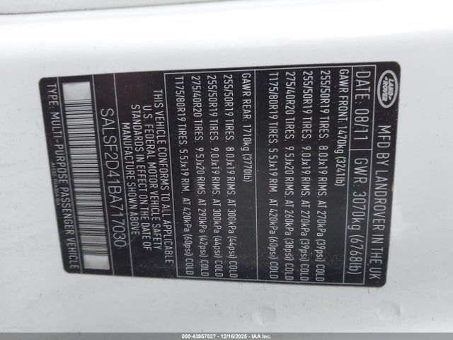 2011 LAND ROVER RANGE ROVER SPORT SALSF2D41BA717030 Photo 8