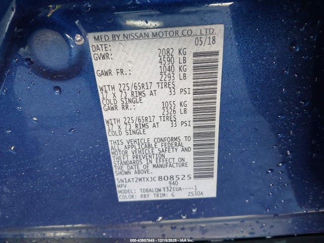 5N1AT2MTXJC808525 Nissan ROGUE SV