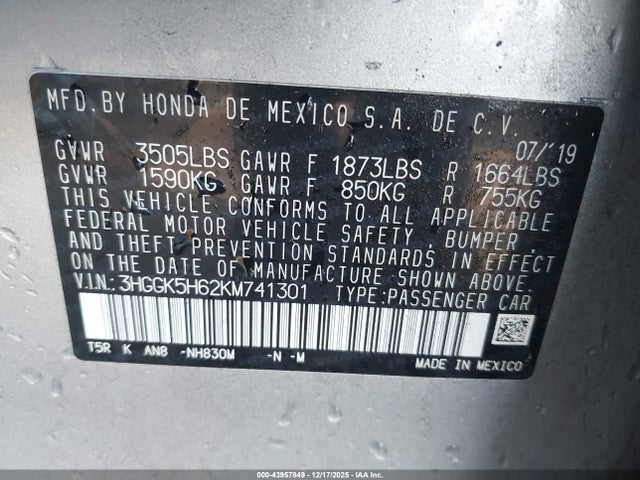 3HGGK5H62KM741301 Honda Fit Sport