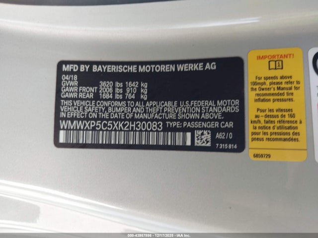 WMWXP5C5XK2H30083 Mini Hardtop Cooper