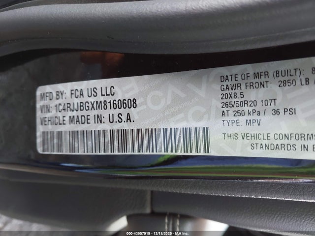 1C4RJJBGXM8160608 Jeep Grand Cherokee L Limited 4x2