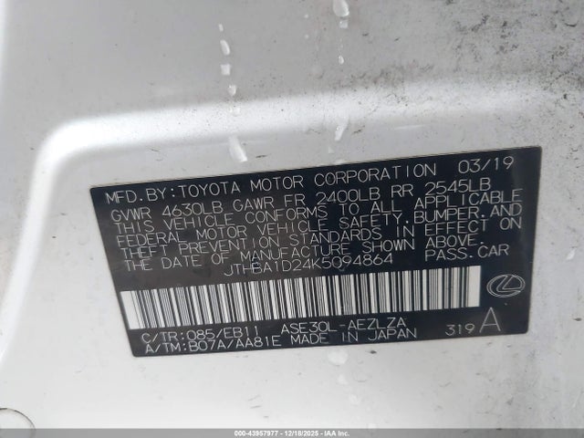 Продаж на аукціоні авто 2019 Lexus Is 300, vin: JTHBA1D24K5094864, номер лоту: 43957977