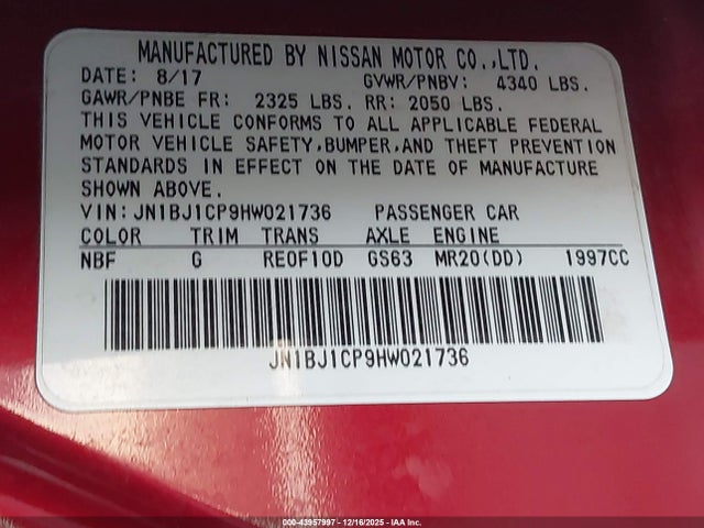 JN1BJ1CP9HW021736 Nissan Rogue Sport Sv