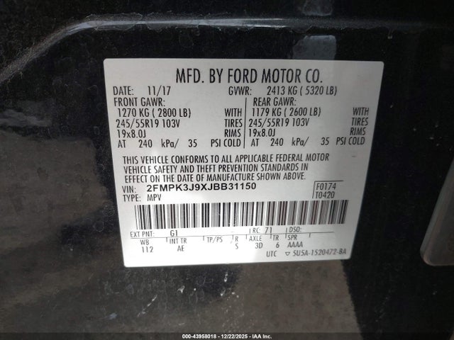 2FMPK3J9XJBB31150 Ford EDGE SEL