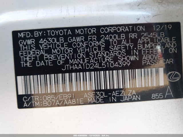 Lexus IS 300 2020 JTHAA1D24L5104399 Image 9