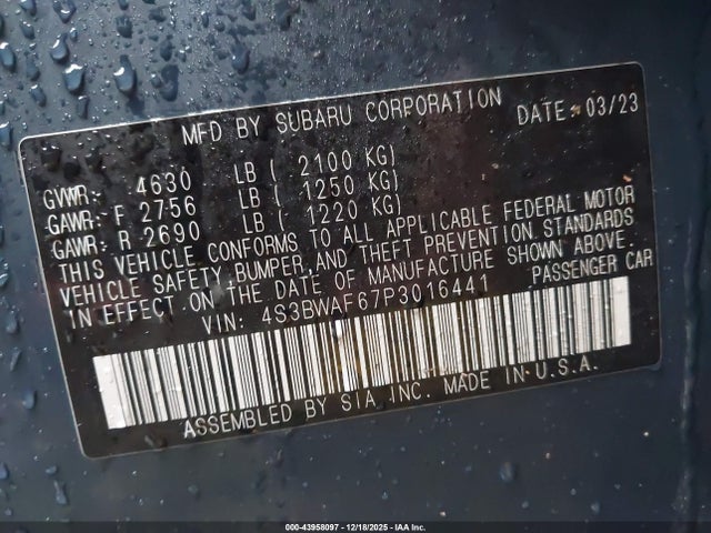 4S3BWAF67P3016441 Subaru Legacy Premium