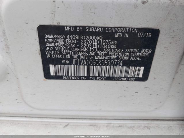 2019 SUBARU WRX JF1VA1C60K9830734 Photo 8