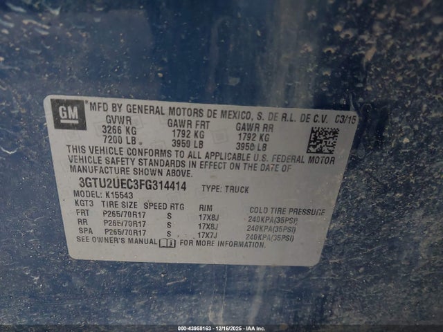 3GTU2UEC3FG314414 GMC Sierra 1500 Sle
