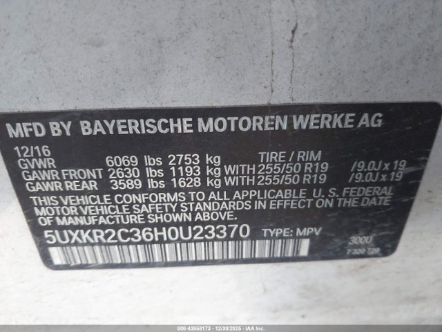 Aukcja sprzedaży 2017 Bmw X5 Sdrive35i, vin: 5UXKR2C36H0U23370, numer aukcji: 43958173