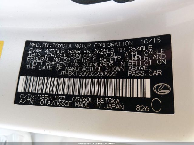 2016 LEXUS ES 350 JTHBK1GG9G2230922 Photo 8