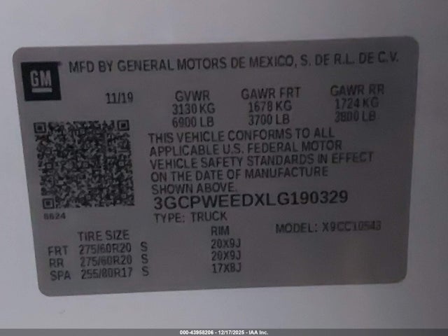 3GCPWEEDXLG190329 Chevrolet Silverado 1500 2wd Short Bed Ltz
