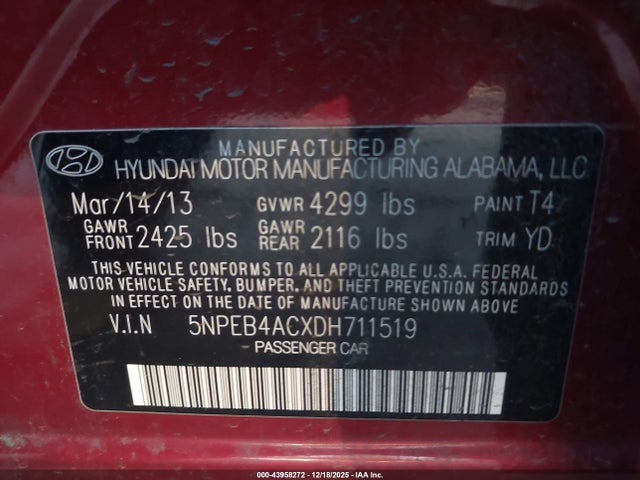 2013 HYUNDAI SONATA 5NPEB4ACXDH711519 Photo 8