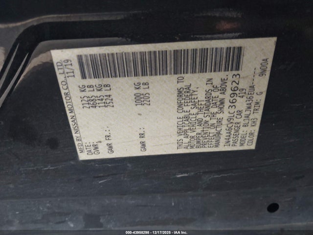 Nissan Maxima Sv Xtronic Cvt 2020 1N4AA6CV9LC369623 Image 9