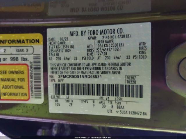 2022 FORD BRONCO SPORT 3FMCR9D91NRD68531 Photo 8