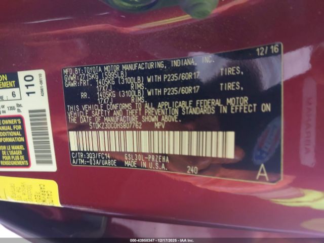 2017 TOYOTA SIENNA 5TDKZ3DC0HS807762 Photo 8