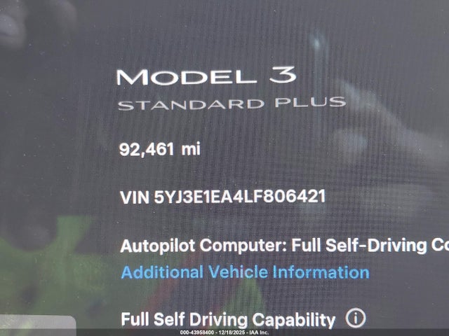 Tesla MODEL 3 2020 5YJ3E1EA4LF806421 Image 16