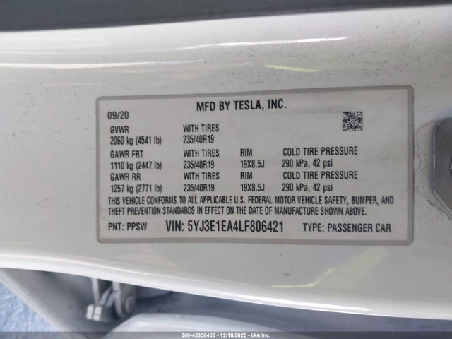 2020 TESLA MODEL 3 5YJ3E1EA4LF806421 Photo 8