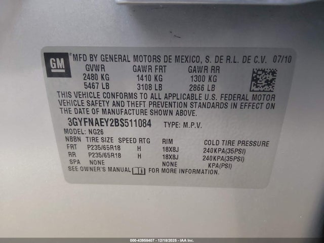 2011 CADILLAC SRX 3GYFNAEY2BS511084 Photo 8