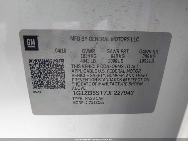 1G1ZB5ST7JF227943 Chevrolet Malibu 1ls