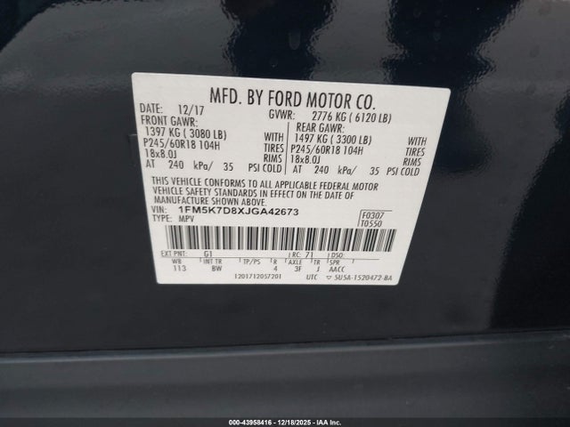 1FM5K7D8XJGA42673 Ford EXPLORER XLT
