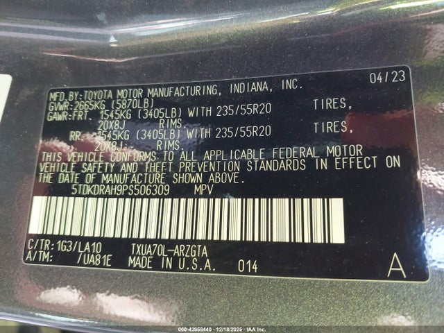 5TDKDRAH9PS506309 Toyota Highlander Platinum