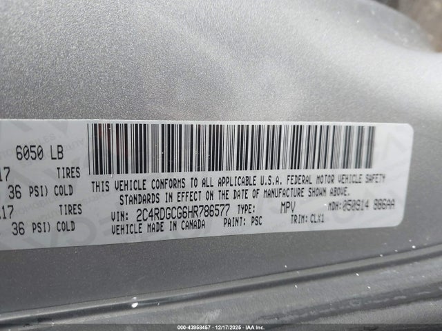 2C4RDGCG6HR786577 Dodge Grand Caravan Sxt