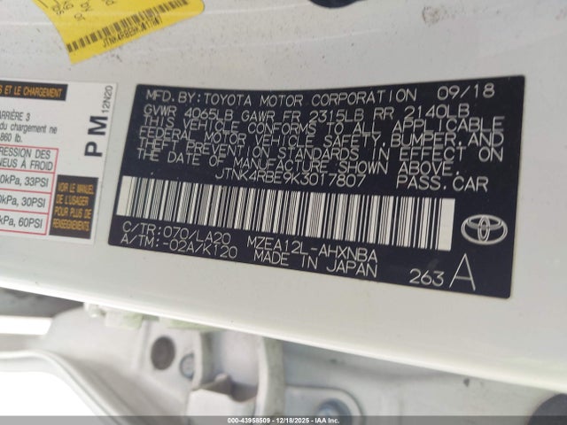 JTNK4RBE9K3017807 Toyota Corolla Xse