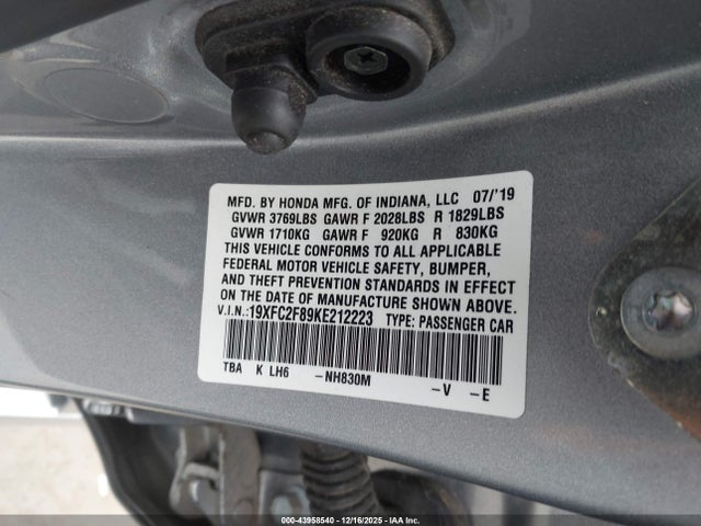 Honda Civic Sport 2019 19XFC2F89KE212223 Image 9