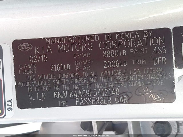 KNAFK4A69F5412148 KIA FORTE LX