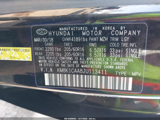 KM8K1CAA8JU113411 Hyundai Kona Se