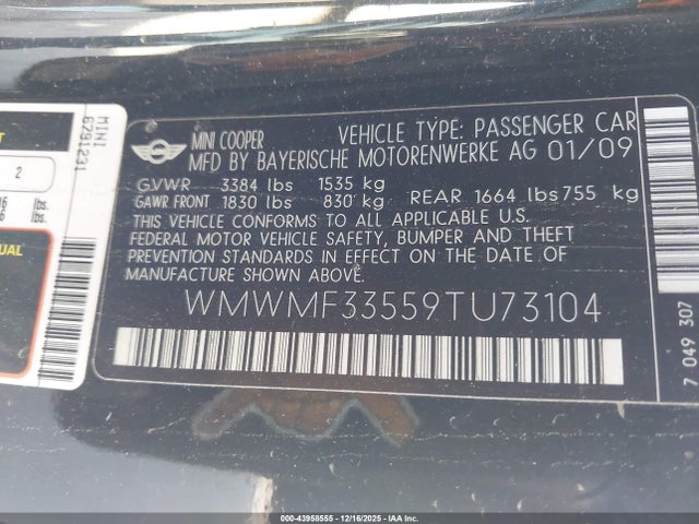 2009 MINI COOPER WMWMF33559TU73104 Photo 8