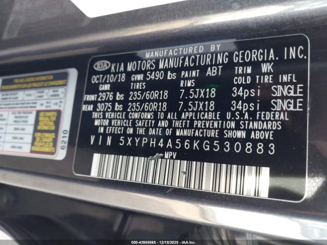 2019 KIA SORENTO 5XYPH4A56KG530883 Photo 8