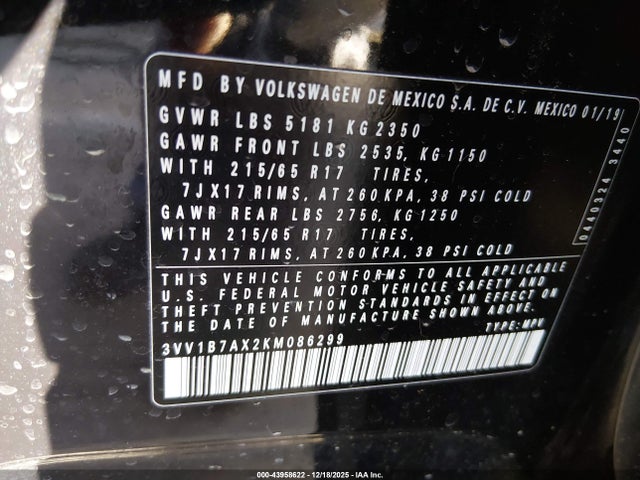 3VV1B7AX2KM086299 Volkswagen Tiguan 2.0t S