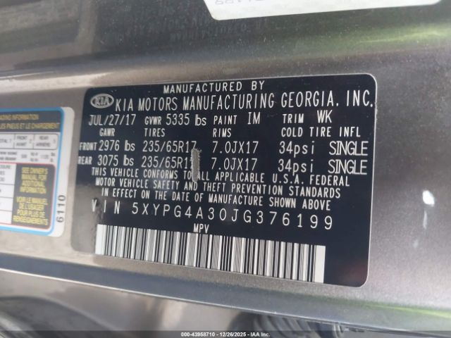 2018 KIA SORENTO 5XYPG4A30JG376199 Photo 8