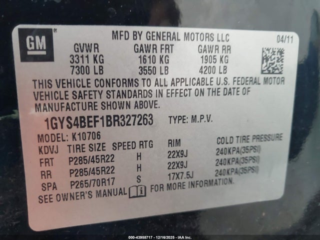 2011 CADILLAC ESCALADE 1GYS4BEF1BR327263 Photo 8