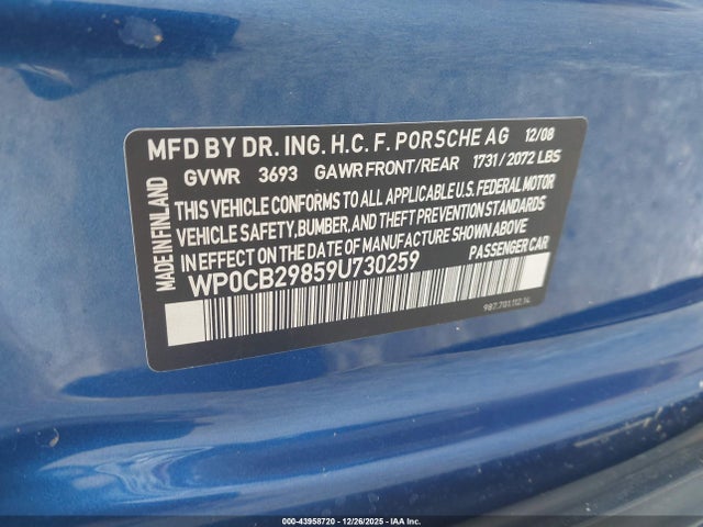 2009 PORSCHE BOXSTER WP0CB29859U730259 Photo 8